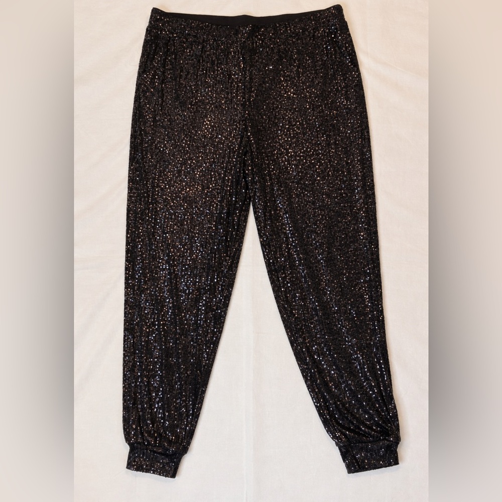 Cable & Gauge black shimmer sequins high waisted tapered leg pants